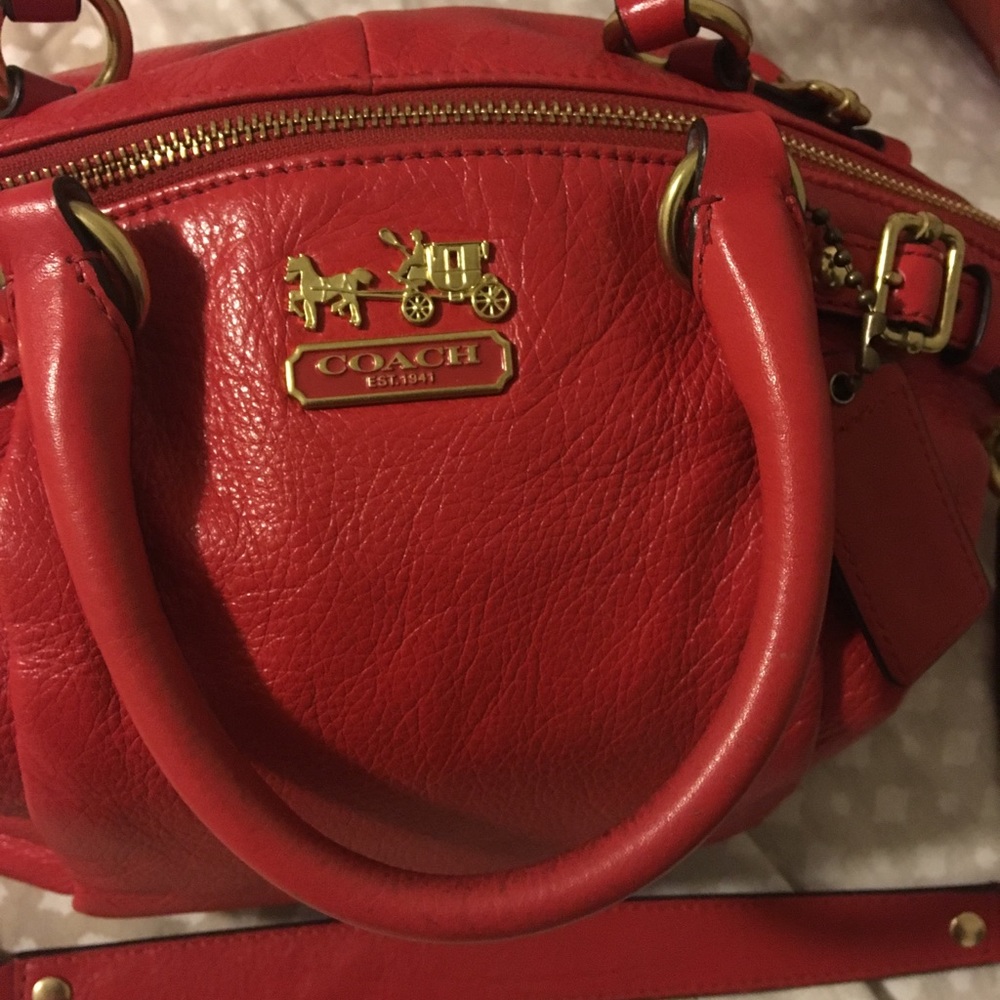 Authentic Red Leather Coach purse matching Wallet